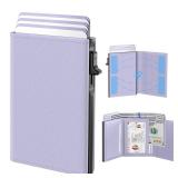typecase Womens Wallet Card Holder: Pop Up Card Case, Genuine Leather, RFID Blocking, Slim, Minimalist, Thin, Small Size - 9-14 Card Capacitiy, ID Window, Cash Pocket (Ligtht Purple)