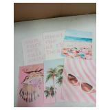 KKP Pink Coastal Poster Set of 6 Preppy Beach Themed Wall Art Beachy Painting Picture Wall Decor Shell Palm Trees Beach Umbrella Ptint Artwork for Teen Girls Dorm Bedroom Apartment 8x10 in Unframed