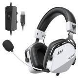 NUBWO HG03 USB-A Gaming Headset with 7.1 Surround and FPS Sound, Wired Headphones with Noise Canceling Mic, Comfortable Design for PC, Laptop - White