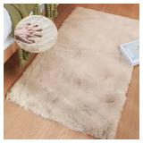 ORINOVA Beige Plush Faux Rabbit Shaggy Fur Rugs for Bedroom Small Shag Washable Fluffy Fur Rug for Living Room Fuax Sheepskin Rug 2x3 Nursery Rectange Rugs