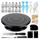 Kootek 71PCs Cake Decorating Kit, Baking Supplies Tools - Includes Cake Stand Turntable, 12 Icing Piping Tips Set, 2 Frosting Spatulas, 3 Scrapers, 50+2 Piping Bags, Coupler, Video Tutorial, Booklet