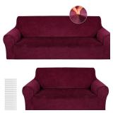 Peryiter 2 Pcs Sofa Covers Loveseat Couches Covers for Living Room Slipcover Set Furniture Protector for Couch Arm Chair, Form Fit Stretch, Wrinkle Proof(Burgundy,Velvet)