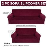 Peryiter 2 Pcs Sofa Covers Loveseat Couches Covers for Living Room Slipcover Set Furniture Protector for Couch Arm Chair, Form Fit Stretch, Wrinkle Proof(Burgundy,Velvet)