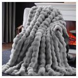 Anysay Faux Fur Throw Blanket, 1000GSM Fluffy Soft Bubble Blanket for Couch Bed, Cozy Plush Warm and Thick Blanket, Fuzzy Rabbit Throw for Living Room Bedroom 50