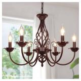 6-Light Farmhouse Candle Chandelier for Living Room, Rustic Industrial Pendant Ceiling Light fixture, Vintage Hanging Lamp for Bedroom Hallway Kitchen Dining Room Foyer, E12 Socket, Oil Rubbed Brown