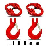 HENBOW 5/16" Chain Connector Link and Clevis Slip Hook,G80 Hammerlock Coupling Link and Tow Trailer Safety Hook,4400Lbs Working Load Limit for Lifting&Towing Red(2 Hooks and 2 Connector Link)