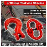 HENBOW 5/16" Chain Connector Link and Clevis Slip Hook,G80 Hammerlock Coupling Link and Tow Trailer Safety Hook,4400Lbs Working Load Limit for Lifting&Towing Red(2 Hooks and 2 Connector Link)