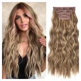 REECHO Hair Extensions, 4PCS Clip in Hair Extensions HE001 Natural Soft Synthetic Hairpieces for Women, Light Brown with Blonde Highlights