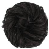 FESHFEN Messy Bun Hair Piece - Elastic Wavy Curly Hair Bun Scrunchies Extensions Synthetic Chignon Hairpieces for Women Girls, Black Brown 1.5 oz