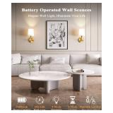 Ouyulong Battery Operated Wall Sconces Set of 2, Wireless Rechargeable Dimmable Wall Light with 5600mAh RGB Bulb and Remote for Bedroom, Living Room, Hallway (Gold)