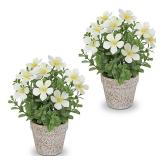 GnFlus Artificial Flower in Rustic Pot Fake Cherry Blossom with Leaves Potted Plant Farmhouse Pink Spring Decor for Home Living Room Shelf Decor Enterway Table Decoration 2 Pack