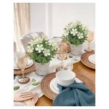 GnFlus Artificial Flower in Rustic Pot Fake Cherry Blossom with Leaves Potted Plant Farmhouse Pink Spring Decor for Home Living Room Shelf Decor Enterway Table Decoration 2 Pack