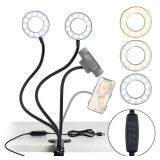NexiGo 3.5 Inch Dual Selfie Ring Light with Moible Phone & Webcam Holder, 3-Light Modes, 10 Brightness Levels, LED Ringlight with Tripod Stand, for Live Streaming Makeup Video Conference