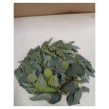 Artificial Green Eucalyptus Wreath,15 inches Greenery Wreath with Clusters of White Flowers Mini Spring/Summer Wreaths for Front Door Wall Window Decor