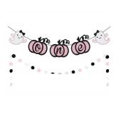 Pink Ghost One Banner Pumpkin One Banner, Halloween Ghost One Birthday Banner for Pink Ghost Halloween 1st Birthday Party Decorations