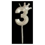 3.15 Inches White Number 3 Birthday Candle - Perfect Cake Topper for Three-Year-Olds Party and Anniversaries (Crown-3, White)