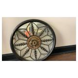 Vintage Art Deco Round Wall Mirror with Decorative Metal Frame approx 17.5 inches GS80