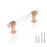 knobelite kitchen cabinet handle 25 pack 3 3/4 inch hole center acrylic crystal cabinet pulls zinc alloy base polish rose gold drawer pulls modern dresser knobs cupboard cabinet handle pulls