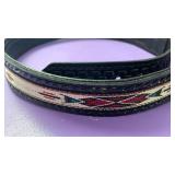 Handcrafted Black Leather Belt with Native Pattern size 38