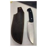 Handcrafted Hunting/fishing full tang Knife with leather sheath approx 10 inches