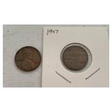 1947 & 1957 Lincoln Wheat Pennies coins