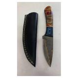 Handcrafted Copper Damascus Steel full tang Knife with Resin Handle with leather sheath approx 8.5