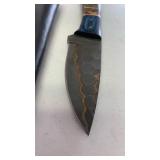 Handcrafted Copper Damascus Steel full tang Knife with Resin Handle with leather sheath approx 8.5