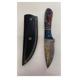 Handcrafted Copper Damascus Steel full tang Knife with Resin Handle with leather sheath approx 8.5