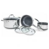 HexClad Hybrid Cookware 6 Piece Pot Set - 2  3  and 8 Qt Saucepans with Glass Lids - Retail $380
