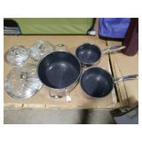 HexClad Hybrid Cookware 6 Piece Pot Set - 2  3  and 8 Qt Saucepans with Glass Lids - Retail $380