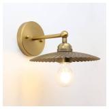 JIMUBEAM Vintage Metal Wall Sconce Lighting, Industrial Wall Light Fixture Brass Finished Rippled Shape Shade Design, 1-Light Wall Mounted Lamp for Bedroom, Living Room, Corridor, Office