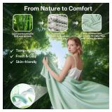 MR&HM Full Size Bed Sheets, 4-Piece Cooling Sheets, Rayon Derived from Bamboo & Polyester Blend, Soft & Silky, 15\" Deep Pockets with Elastic Straps, Hotel Luxury for Hot Sleepers, Sage Green