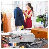 Handheld Sewing Machine with Exquisite Wooden Storage Box & 142-Piece Sewing Kit - Electric Switch, Dual Power Supply, Assorted Needles, Threads, Heavy Duty Scissors - Meets All Household Sewing Needs
