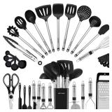 Kitchen Utensil Set-Silicone Cooking Utensils-33 Kitchen Gadgets & Spoons for Nonstick Cookware-Silicone and Stainless Steel Spatula Set-Best Kitchen Tools, Useful Pots and Pans Accessories