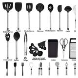 Kitchen Utensil Set-Silicone Cooking Utensils-33 Kitchen Gadgets & Spoons for Nonstick Cookware-Silicone and Stainless Steel Spatula Set-Best Kitchen Tools, Useful Pots and Pans Accessories