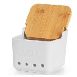 ONTUBE Garlic Keeper with Lid, Ceramic Garlic Holder Storage, Garlic Container for Kitchen, Garlic Saver to Keep Your Garlic Cloves Fresh Longer 4.7-Inch, White