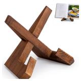EFFORTICH Cookbook Stand, Wooden Recipe Book Holder, Cook Book Stand for Kitchen Counter, Multifunctional Display, Kitchen Counter Decor - Brown