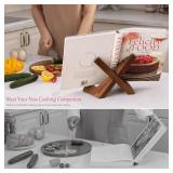 EFFORTICH Cookbook Stand, Wooden Recipe Book Holder, Cook Book Stand for Kitchen Counter, Multifunctional Display, Kitchen Counter Decor - Brown
