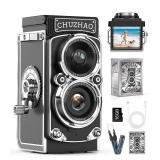 CHUZHAO Digital Camera Retro, Portable TLR Style Twin-Lens Vintage Camera, 12MP Autofocus 1080P FHD Point and Shoot Pocket Vlogging Retro Digital Cameras with16 GB Card for Beginners Teens Boys Girls