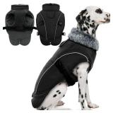 DENTRUN Winter Warm Dog Coat Reflective Jacket with Turtleneck for Cold Weather, Adjustable Buckle Windproof Water Repellent, Thick Snowsuit Fleece Vest for Small, Medium, Large Dogs, Black, L