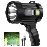 Kmivo Rechargeable Spotlight, 99,000 Lumens Super Bright Handheld Led Flashlight, Outdoor Spot Light with Cob Light and Solar Panelsfor Boating Camping