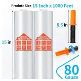 JARLINK Stretch Film, 80 Gauge,15 Inch x 1000 Feet Shrink Wrap for Pallet Wrap, Industrial Strength Stretch Wrap up to 800% Stretch with Handles, Moving Wrapping Plastic Roll, 2 Pack