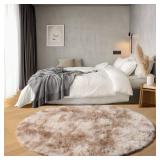 ONASAR Tie-Dye Beige Round Area Rugs 5ft, Soft Bedroom Circle Rug Floor Mats for Kids Girls Teen Room, Kawaii Fluffy Plush Shaggy Carpet for Baby Nursery Living Room Playroom Home Decor