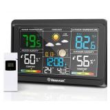 Geevon Weather Stations Wireless Indoor Outdoor Thermometer, Color VA Display Digital Weather Thermometer, Temperature Humidity Monitor with Barometer, Calendar, and Adjustable Backlight