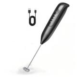 Dynooper Electric Milk Frother Handheld: Rechargeable 3 in 1 - LED Digital Display with 3 Speeds Portable Stainless Steel Drink Foam Mixer for Milk Coffee, Lattes, Cappuccino, Matcha - Black