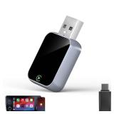 Enhanlife Wireless CarPlay Adapter for iPhone, Bluetooth & Wi-Fi, 3X Auto-Connect, No Latency, Apple CarPlay Compatible USB A/C,Plug and Play, Convert Factory Wired to Wireless Car Play Adapter