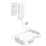 Outlet Cover Extension Cord Flat 6ft, NUTICT Flat Plug Power Strip with 8 Outlets & 3 USB-C & 1 USB-A Port, 13A/1625W, 1440J Surge Protector, Indoor 3 Prong Flat Wall Plug for Tight Spaces, White