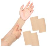 SATINIOR 2 Pairs Compression Wrist Sleeve Compression Wrist Brace Wrist Supports Wrist Wraps Elastic Wristbands for Men and Women Tennis, Tendonitis, Carpal Tunnel (Beige, X-Large)