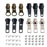 JOSDIOX Zipper Repair Kit #5 Zippers Pull 12 Pcs, Sliders, Top Stop & Bottom Replacement, Fix Zip On for Repairing Coats,Jackets with Metal, Plastic and Nylon Coil Teeth
