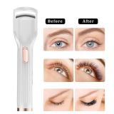 Heated Eyelash Curler Premium PRO - Fast Heat up in 8s - 24 Hours Long Lasting - Rechargeable Electric Eyelash Curler with Type-C, 2 Heat Modes, Anti-Burn Eyelid, Gift for Women Girls, White-BD